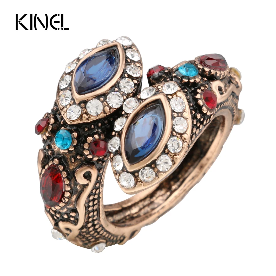 Kinel уникальное кольцо с кристаллами цвет древнего золота винтажный вид двумя