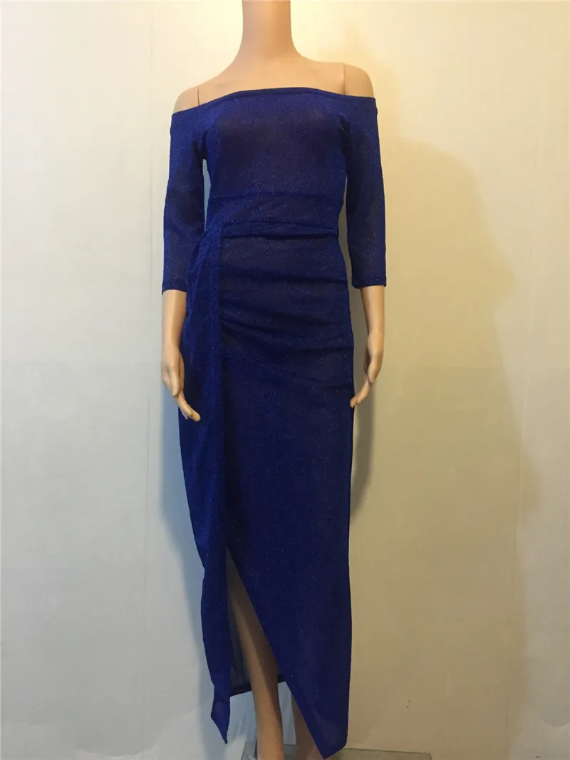 Женское длинное платье с блестками блестящее облегающее Сплит-плечиками