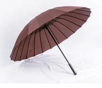 115cm diameter 24 ribs hand open original pu leather business umbrella with carrying belts commercial stick car parasol