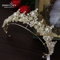 retro european baroque faux pearls brides tiaras crowns gold flowers headpieces crystal wedding dresses hair accessories
