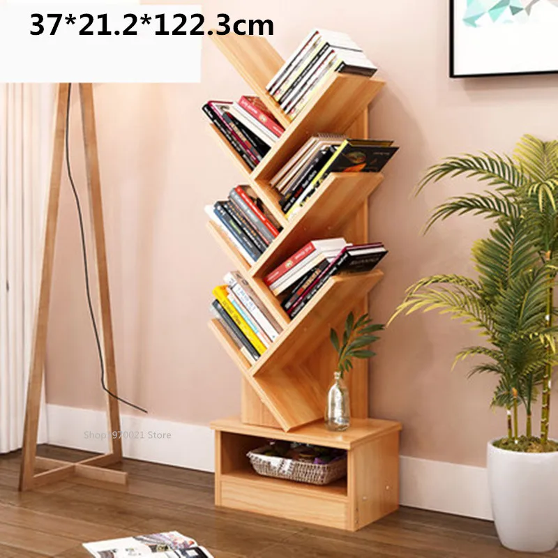 Modern 5-9-Tier Office Bookcase Wood Bookshelf Tree Storage Shelf Floor Standing Bookcase Organizer for Living Room