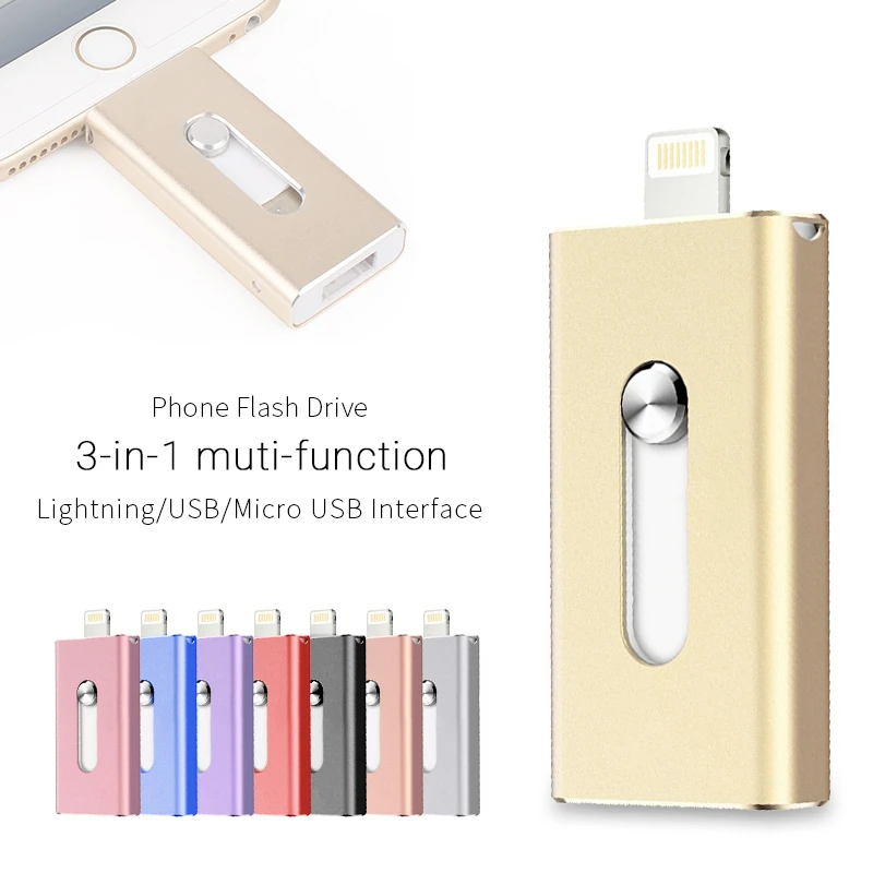 USB флэш-накопитель 128 Гб 64 ГБ 32 ГБ 16 ГБ для iPhone X 8 7 plus iOS Android Phon flash drive Lightning Pen drive 3 в 1 Memory Stick