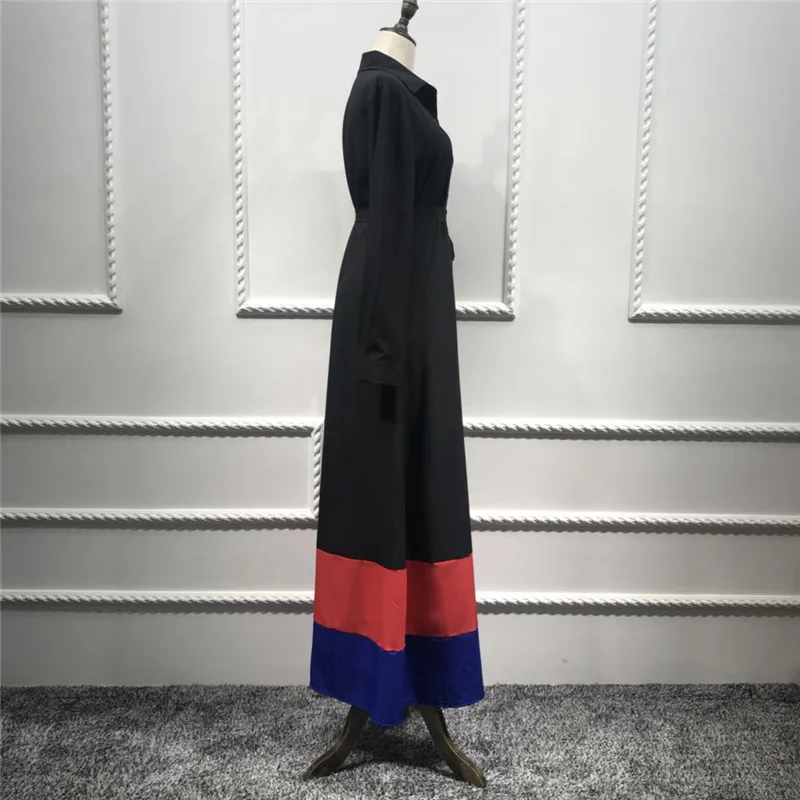 Женское платье с длинным рукавом Abaya черное в стиле пэчворк мусульманский кафтан