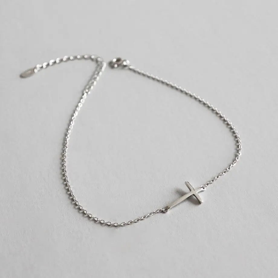 925 пробы серебро простой Боком Крест цепочка браслет на ногу A2727 | Ювелирные