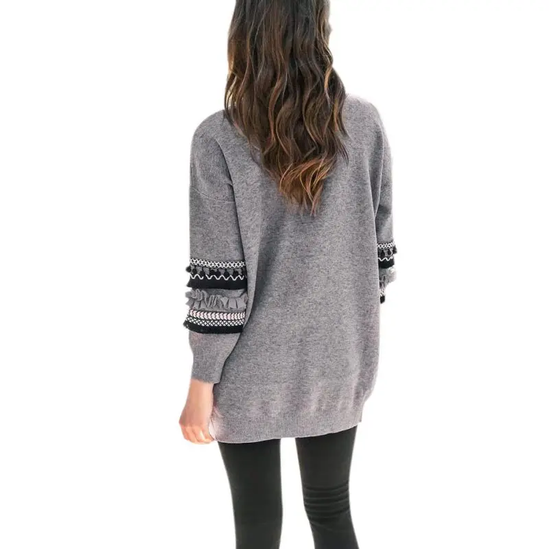 Свободный свитер с кисточками в стиле пэчворк пальто длинными рукавами для