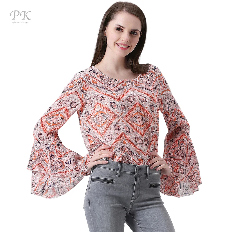 PK 2018 шифоновая блузка сексуальная рубашка женские топы blusas mujer винтажная вышивка