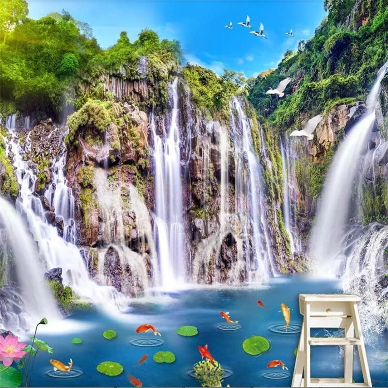 Wellyu пейзаж водопад деревянный мост 3D фон настенная живопись на заказ Большие