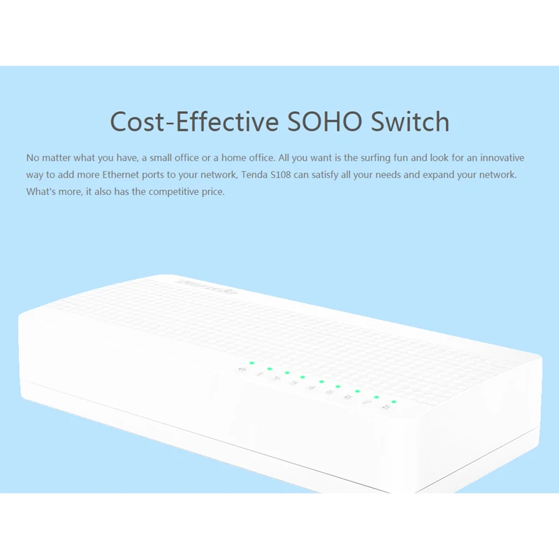Tenda S108 8-Порты и разъёмы Настольный Ethernet-коммутатор, 10/100 Мбит/с автосогласования RJ45 Порты, auto MDI/MDIX