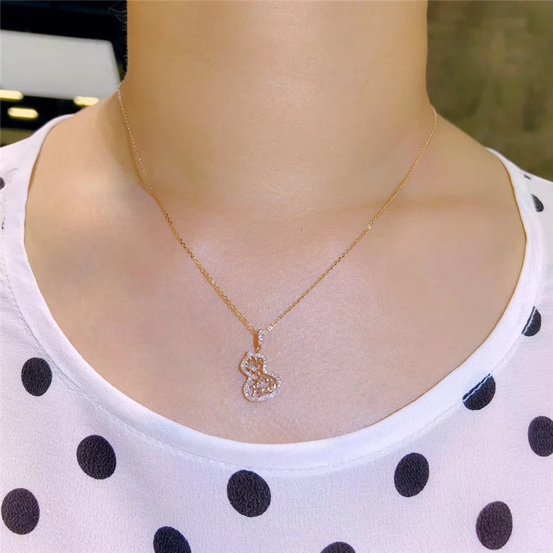 

Aazuo Real 18K Rose Gold Real Diamond IJ SI Micro Paved Gourd Pendent Necklace gifted for Women Engagement Wedding Link Chain