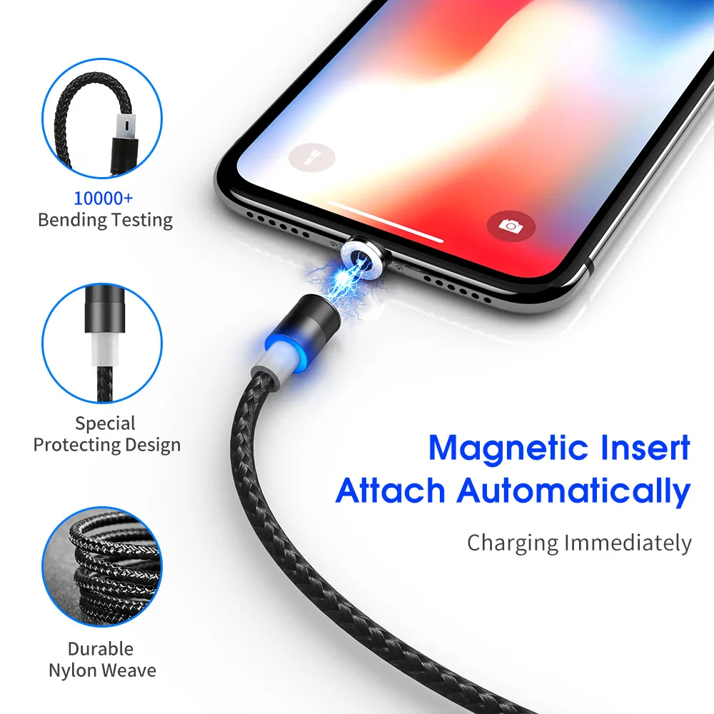 Магнитный кабель KISSCASE для iPhone 7 X XS USB Micro Type C быстрой зарядки передачи данных Huawei