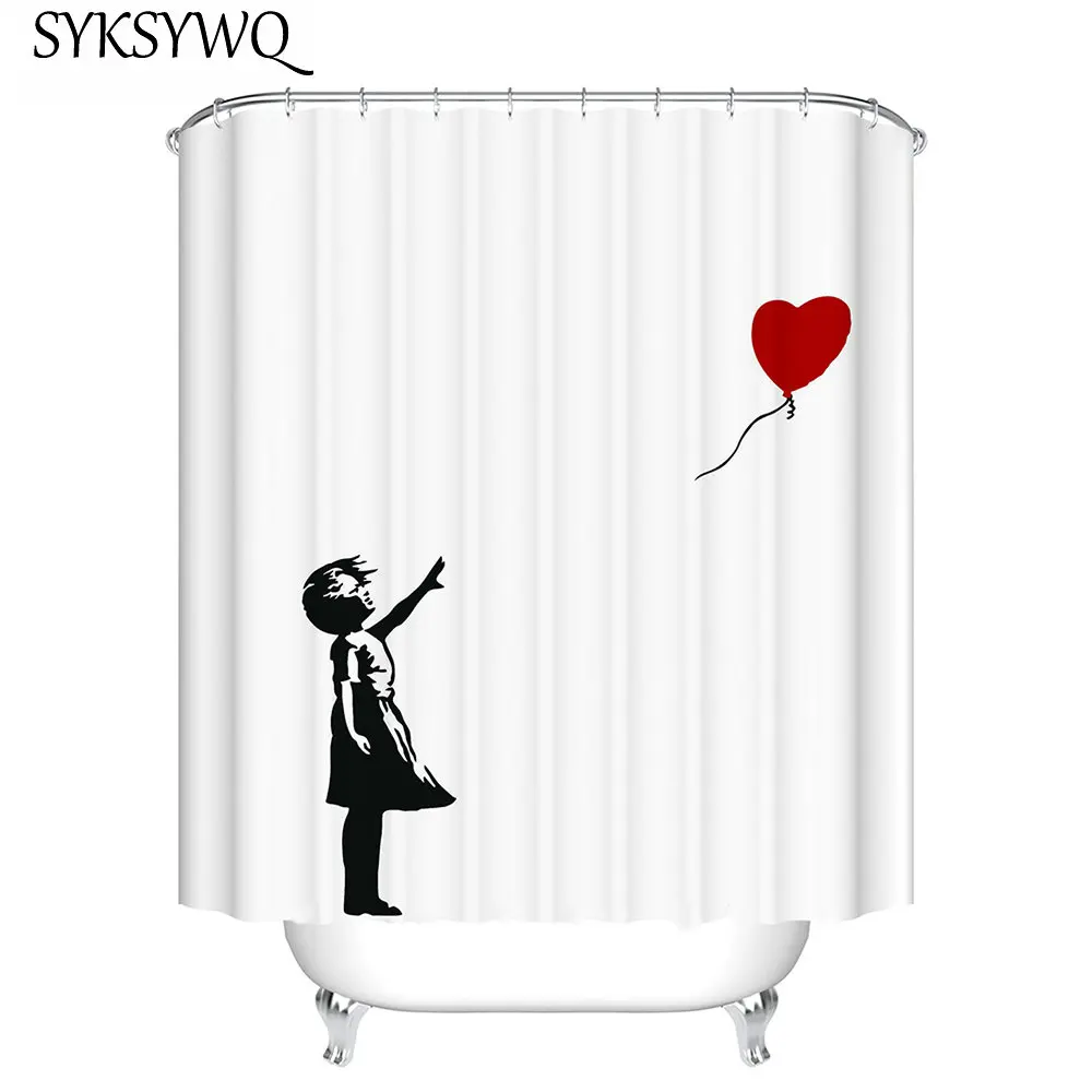 Белая и черная занавеска для душа детский шар с красным сердцем аксессуары