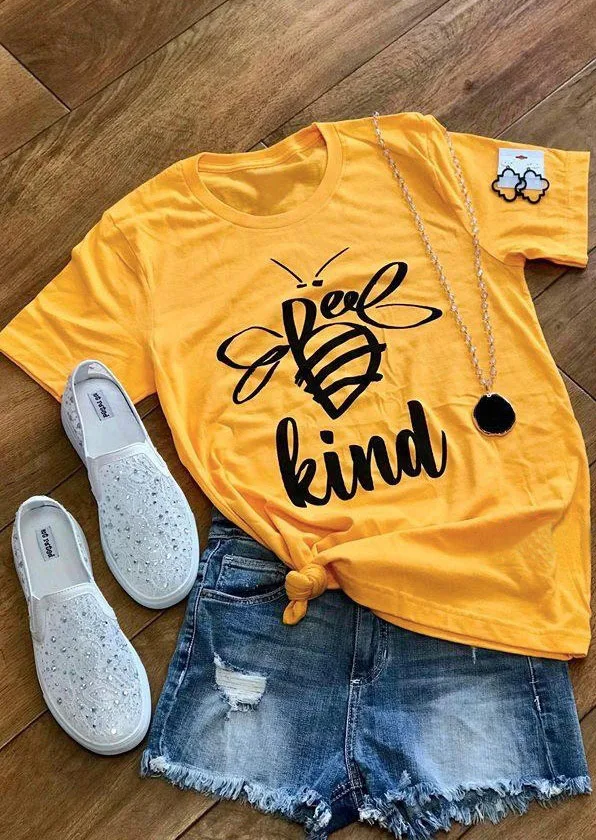Bright Yellow Bee Kind T-Shirt Women funny graphic tshirt tumblr aesthetic clothes girls tees t shirts | Женская одежда
