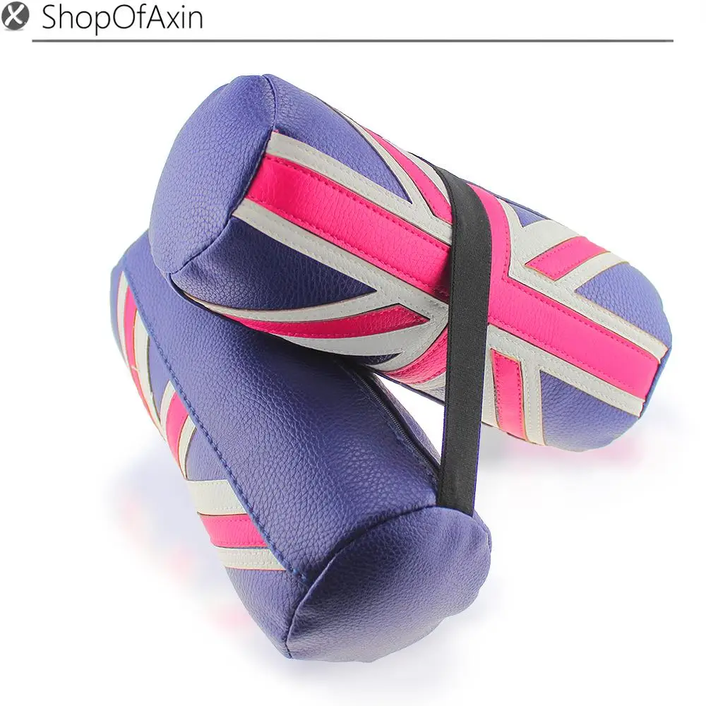 

2 PC Leather Car Neck Pillow cushion with Fastening Strap for MINI cooper Red Blue UK flag style