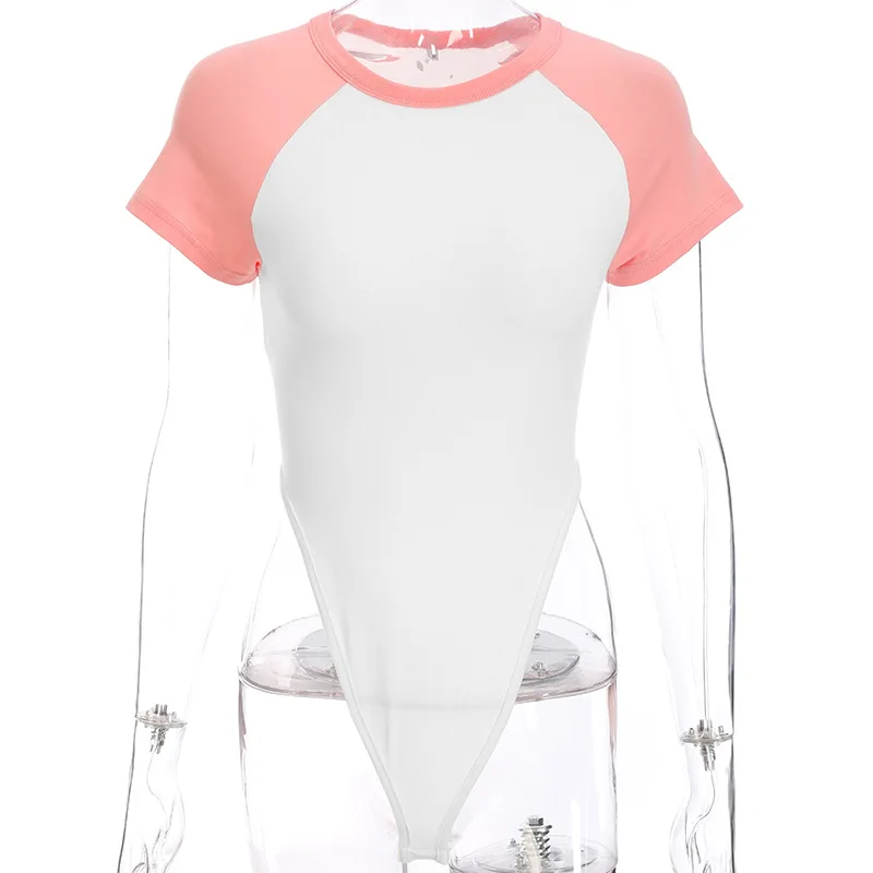 Skitzyou розовый и белый летнее лоскутное боди Для женщин узкие короткий рукав Bodycon