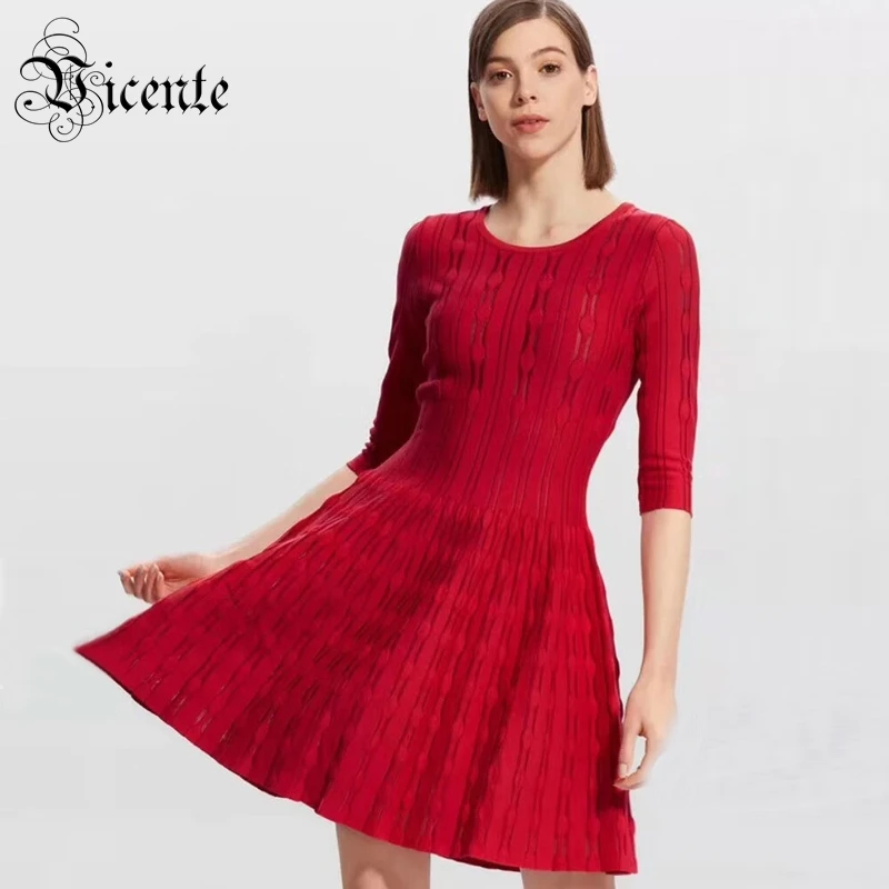 Лидер продаж модное Красное Жаккардовое мини платье трапециевидной формы с