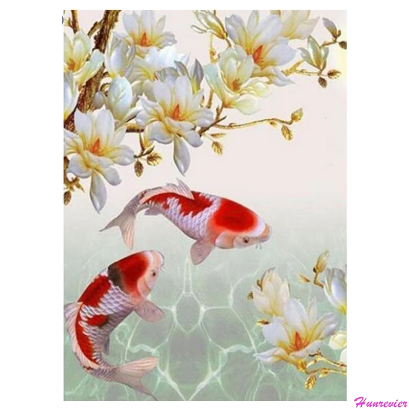 DIY Алмазная Картина Koi Fish золотой цветок вышивка крестиком мозаика Daimond картина