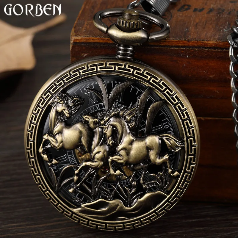 Винтажные карманные часы в форме лошади мужские уникальные на цепочке Римский