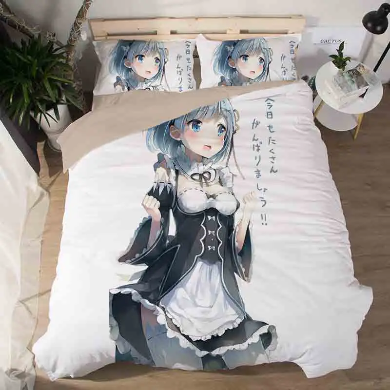 Rem 3D мультфильм постельное белье с аниме набор два размера пододеяльник двойной queen King Утешитель комплекты постельного белья Постельное белье(без простыни - Цвет: 9
