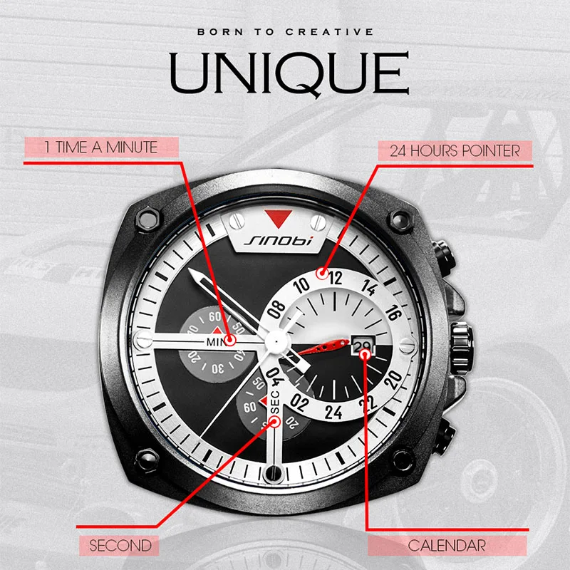 

SINOBI Luxury Brand 2019 Men Sport Watch Chronograph Leather Man Watch Male Quartz Clock Wristwatches For Men Relogio Masculino