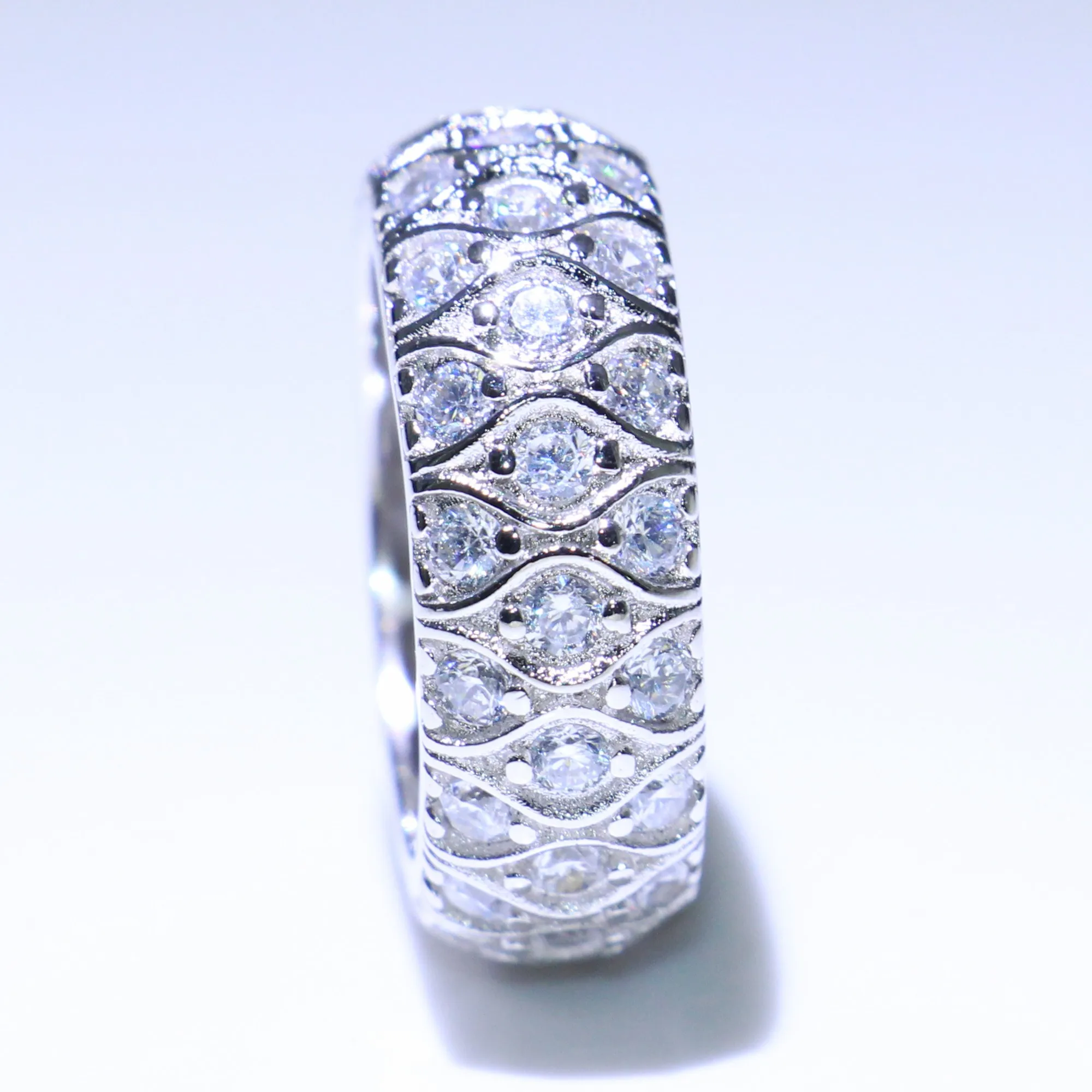 Size 5-10 Vintage Jewelry 925 Sterling Silver Horse Eye 5A White Clear Cubic Zirconia Party Women Wedding Finger Band Ring Gift | Украшения