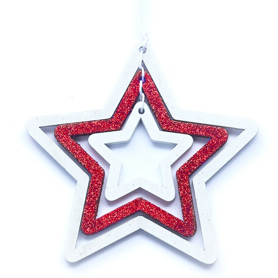 red star Новогодние деревянные Рождественские Подвески, украшения, подарок, Рождественская игрушка, милая Снежинка, ангел, блеск, домашний декор - Цвет: red star