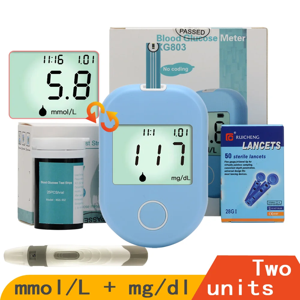 Два блока mmol/L и mg/dl измеритель уровня глюкозы в крови и тест-полоски и Ланцеты медицинский измеритель уровня сахара в крови глюкометр диабет 0.6ul без кодирования
