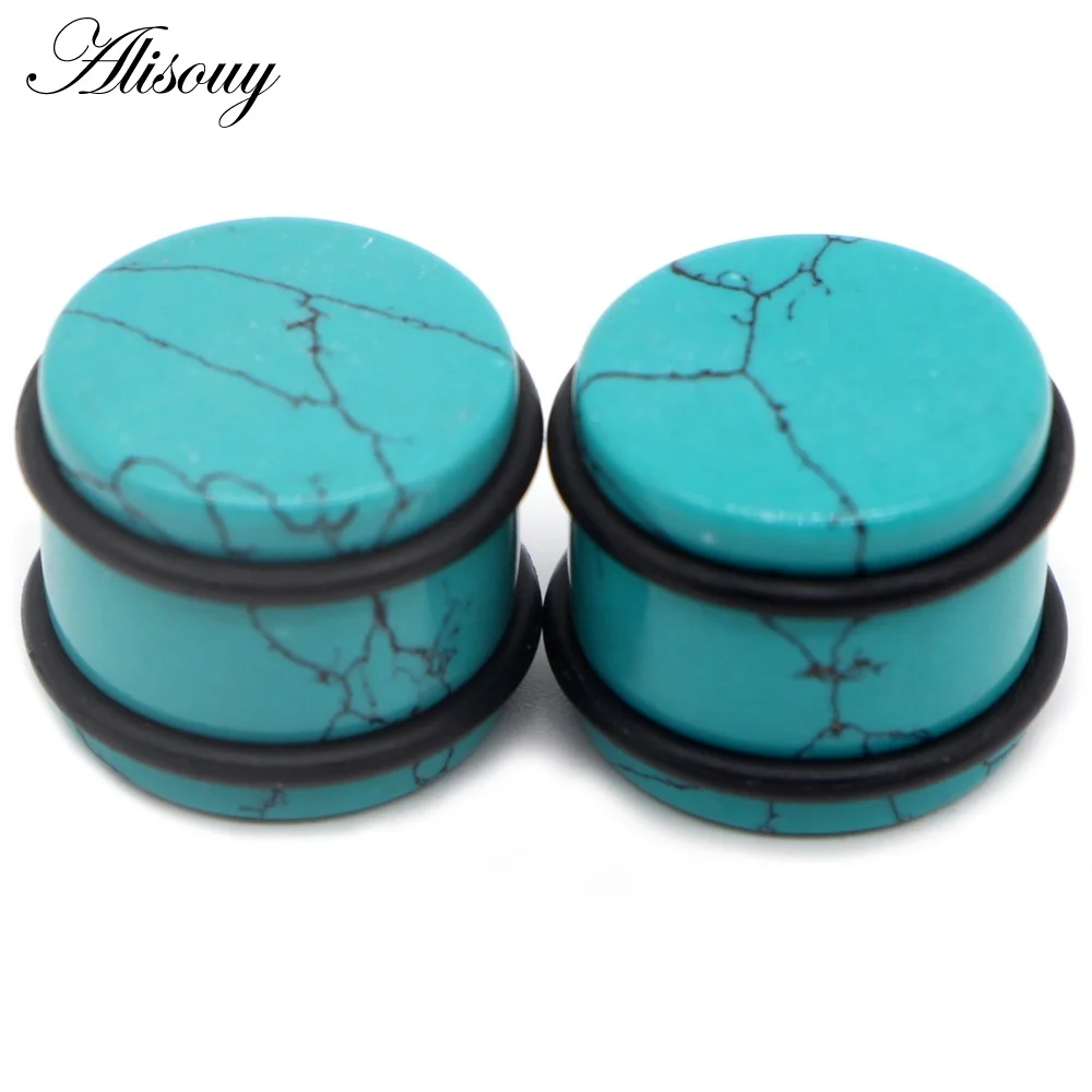 Green Turquoise 2 шт беруши из натурального камня, измерительные приборы для женщин и мужчин, серьги для ушей, туннельный расширитель, носилки для ушей, пирсинг, ювелирные изделия 5 мм-16 мм - Окраска металла: Green Turquoise