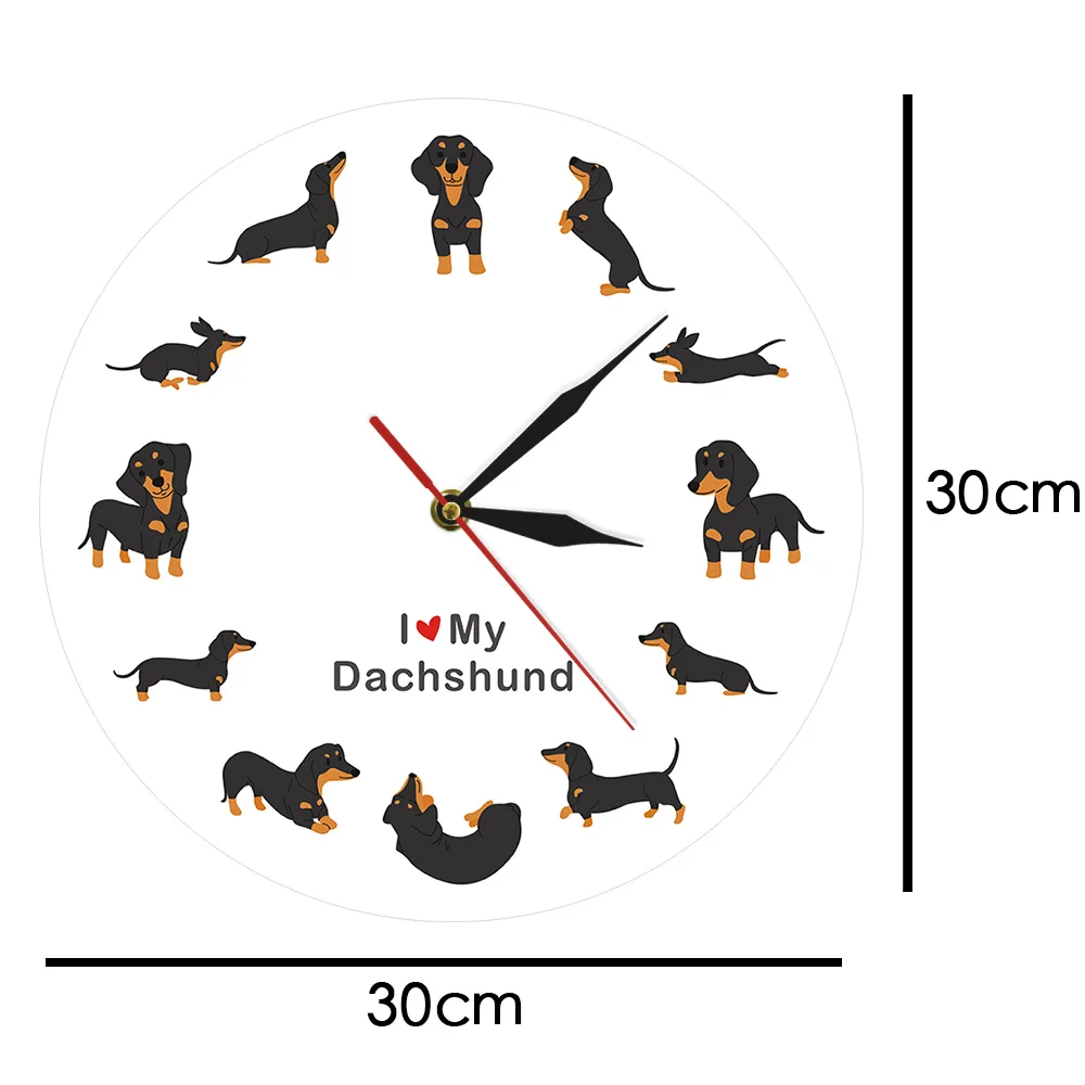 Такса собака Знаковый силуэт Очаровательная яркие настенные часы подарок для