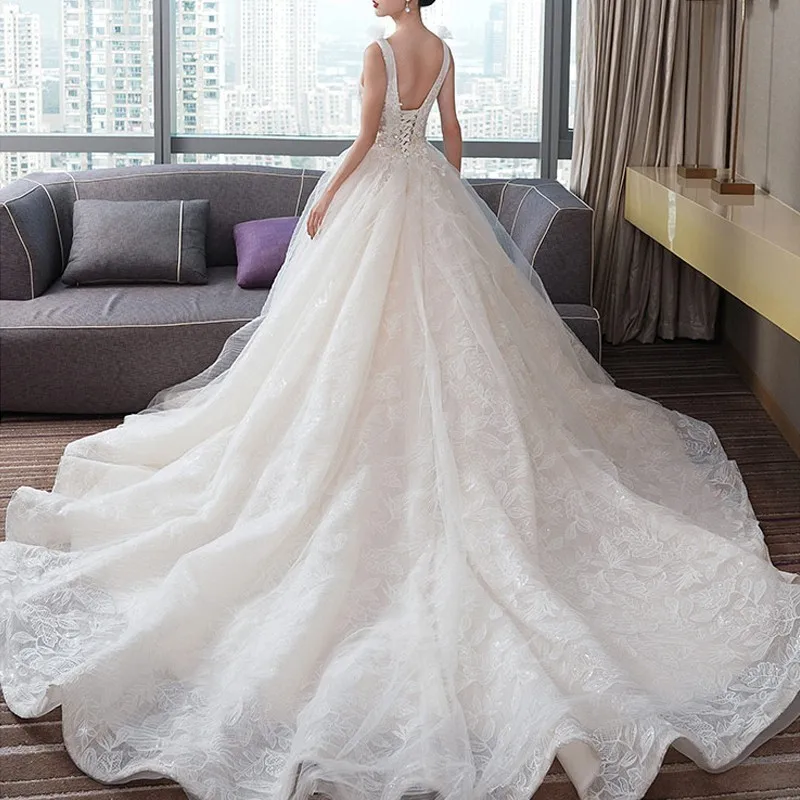 Свадебное платье с глубоким v-образным вырезом Vestido De Noiva Princesa фатиновое кружевное