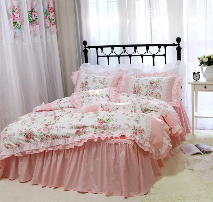 Комплект постельного белья в рустикальном стиле с розовыми цветами - купить по