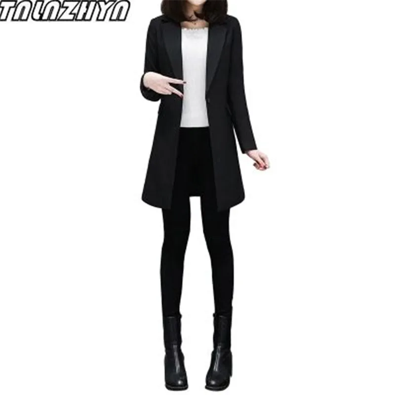 

TNLNZHYN 2019 Spring Blazer Women Jacket Long Sleeve Women Small Suit Office OL Casual Black Medium Long Basic Suits Jacket A173