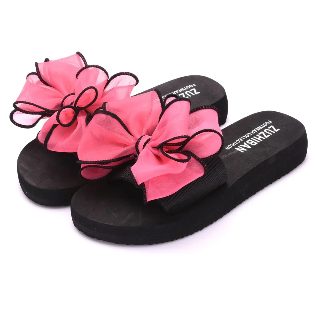 Hot Pink SAGACE/Женская обувь; шлепанцы; коллекция года; сезон лето; женская обувь без шнуровки на плоской подошве с бантом-бабочкой; пляжные шлепанцы на толстой подошве - Цвет: Hot Pink