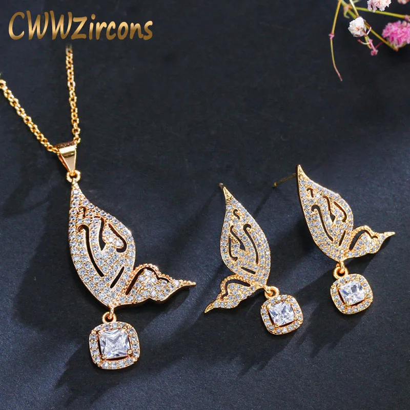 Gold White CWWZircons желтое золото Цвет Красивая в форме бабочки Кубический Цирконий Серебро 925 Ювелирные наборы для женщин аксессуары T004 - Окраска металла: Gold White