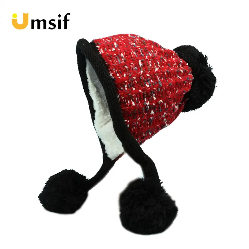 Ветрозащитные теплые помпоны шапки бомберы для женщин 2018 новые зимние женские