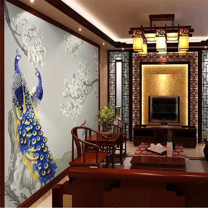 Китайская Магнолия Павлин Цветок Птица ТВ фон на заказ Высококачественная