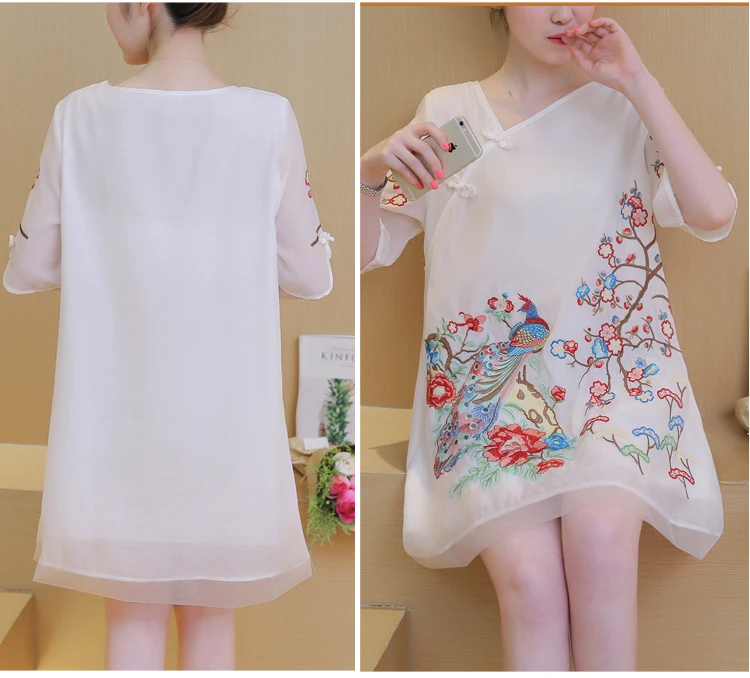 qipao vestido Ретро китайское платье cheongsam традиционная вышивка павлин платье до колен китайское платье qipao qi pao