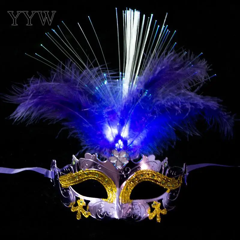 purple Sexy Venetian Mask Woman Costume Sexy Masquerade Masks With Led Light Venice Feather Flower Cosplay Carnival Party Performance - Цвет: purple