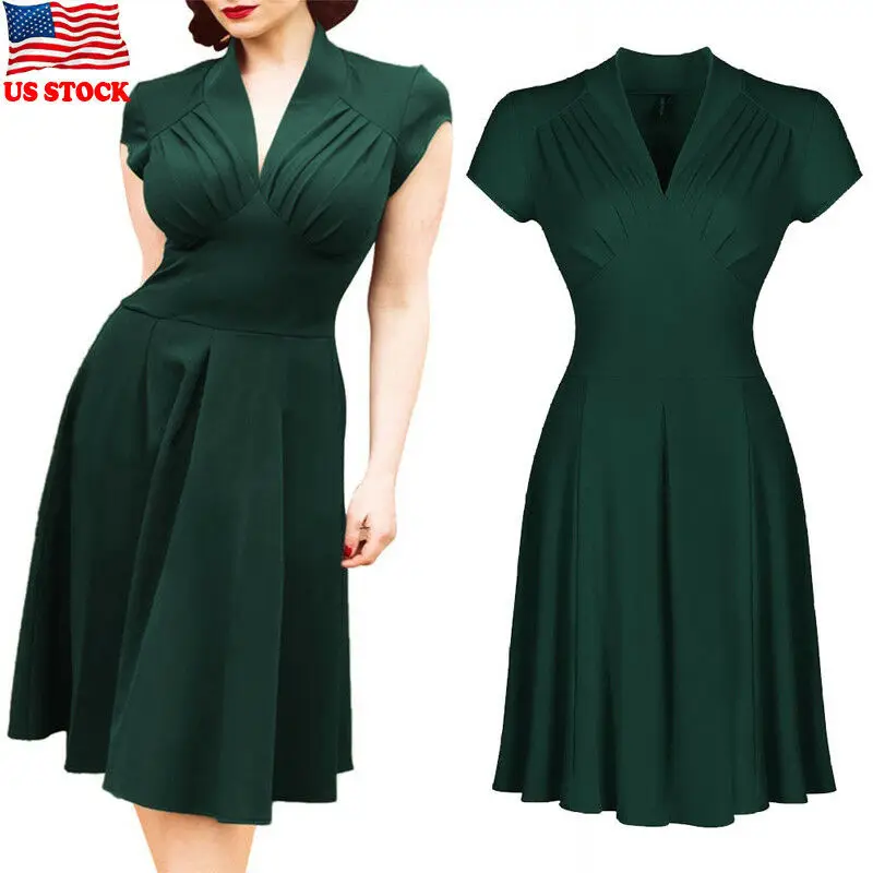 Винтажное платье зеленое офисное средней длины женские платья с коротким