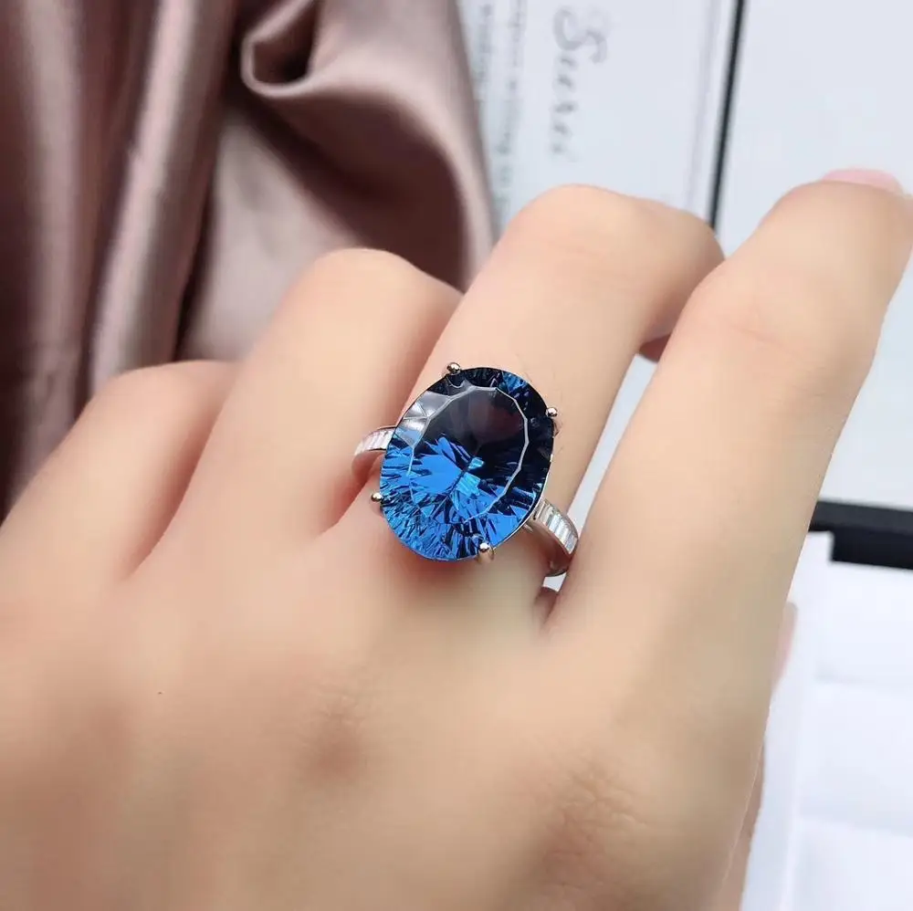 Кольцо и кулон с синим топазом для ожерелья серебро 925 пробы | Украшения