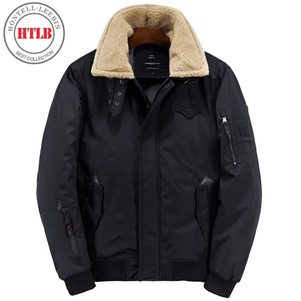 HTLB Winter Warm Jacket Parkas Men Brand Autumn Windproof Thick Fleece Fur Collar Warm Bio Down Parka Men Short Coat Male - Цвет: Black