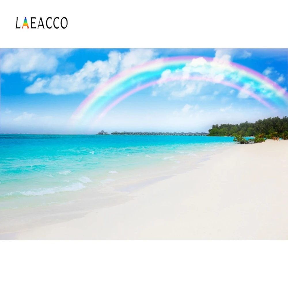 Laeacco светло-голубое небо белые облака море пляж лето фотография фон Индивидуальные фотографические фоны для фотостудии