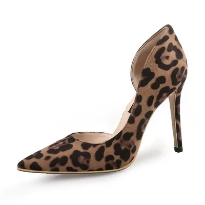 

Туфли-лодочки женские с леопардовым принтом, высокий каблук-шпилька 10 см, заостренный носок, без застежки, пикантные вечерние туфли-лодочки,...