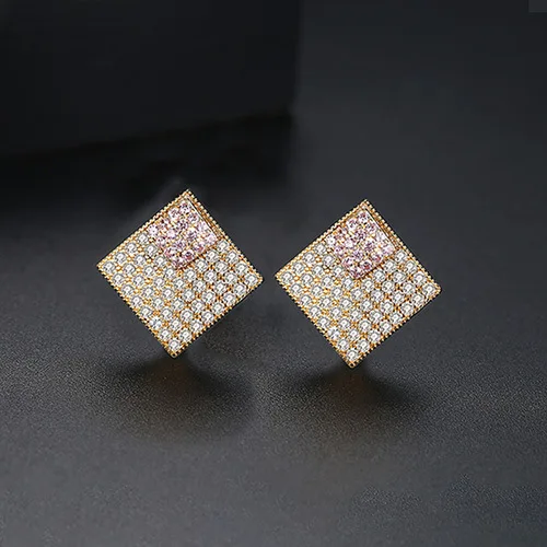 Gold Pink Lukeni элегантные микро-инкрустация объемное освещение Циркон квадратные серьги для женщин модные ювелирные изделия - Окраска металла: Gold Pink