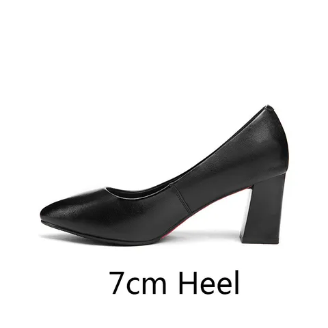 Офисные женские туфли DRFARGO 2023 из натуральной кожи 3 см, 5 см, 7 см, на высоком квадратном каблуке, мягкие черные рабочие туфли с острым носком, устойчивые размеры 34-42, DJL11