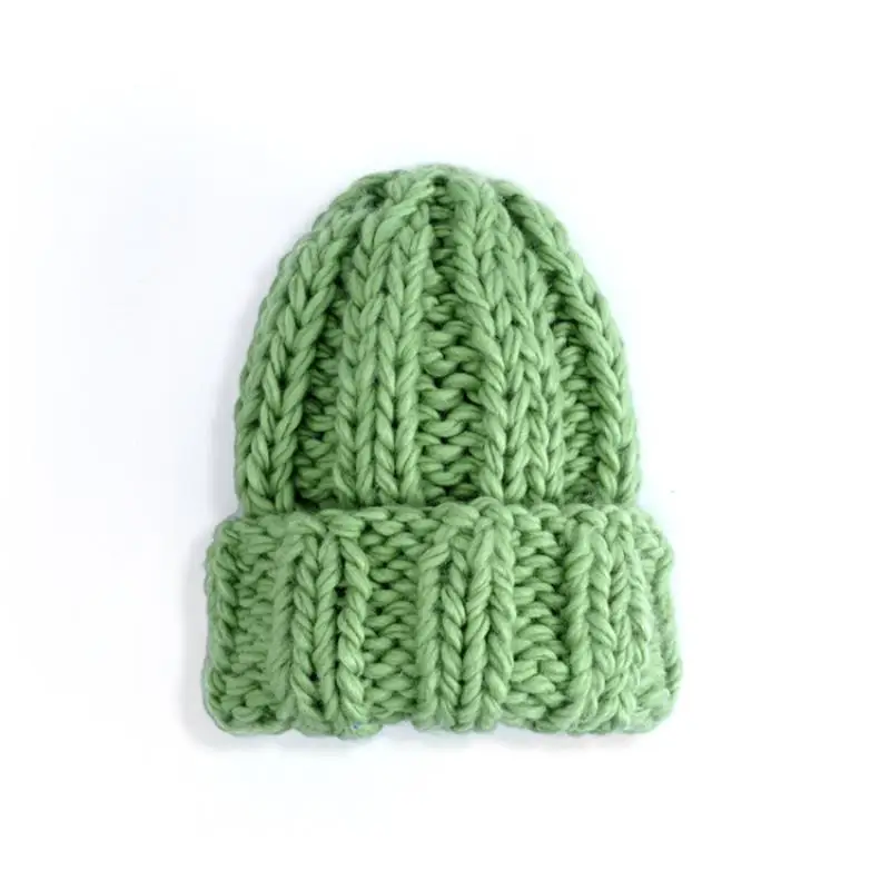 Grass Green Модная вязаная шапка женская зимняя однотонная простая плотная шерстяная шапка теплые наушники женская шапка - Color: Grass Green