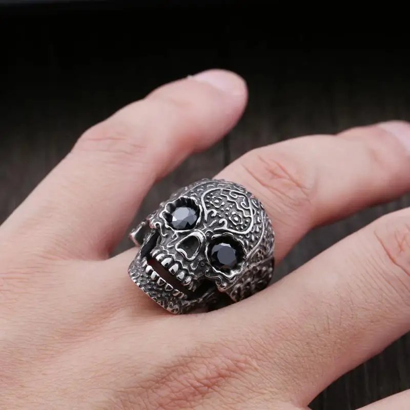 Lostpiece 2018 Новый Мода красные черные циркон глаз череп кольцо Нержавеющая сталь