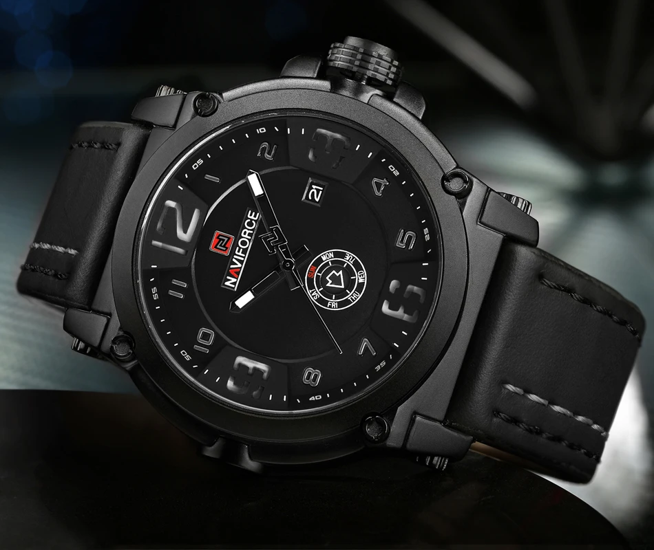NAVIFORCE Мужские часы от ведущего бренда, роскошные спортивные кварцевые часы с кожаным ремешком, мужские водонепроницаемые наручные часы relogio masculino 9099