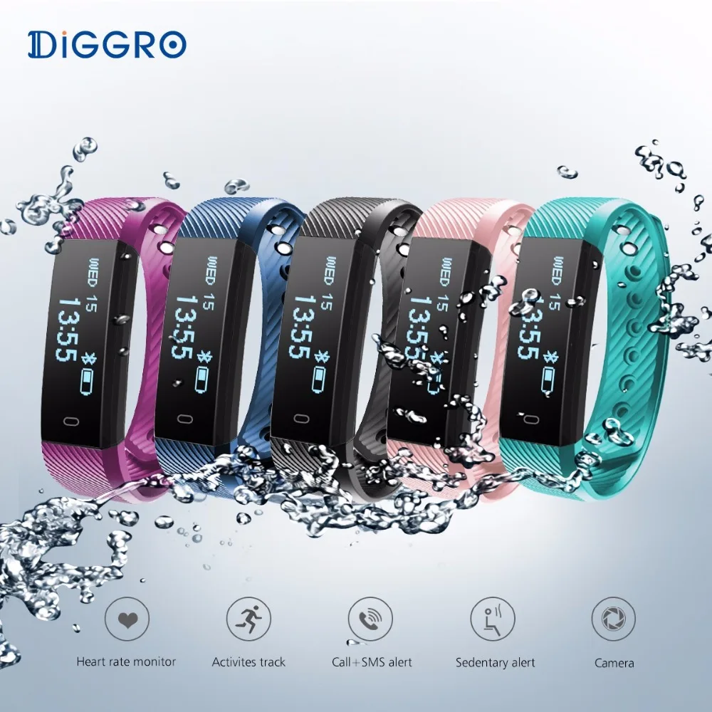 Diggro id115 HR Bluetooth браслет Heart Rate Мониторы Фитнес трекер Шагомер Браслет smartband для