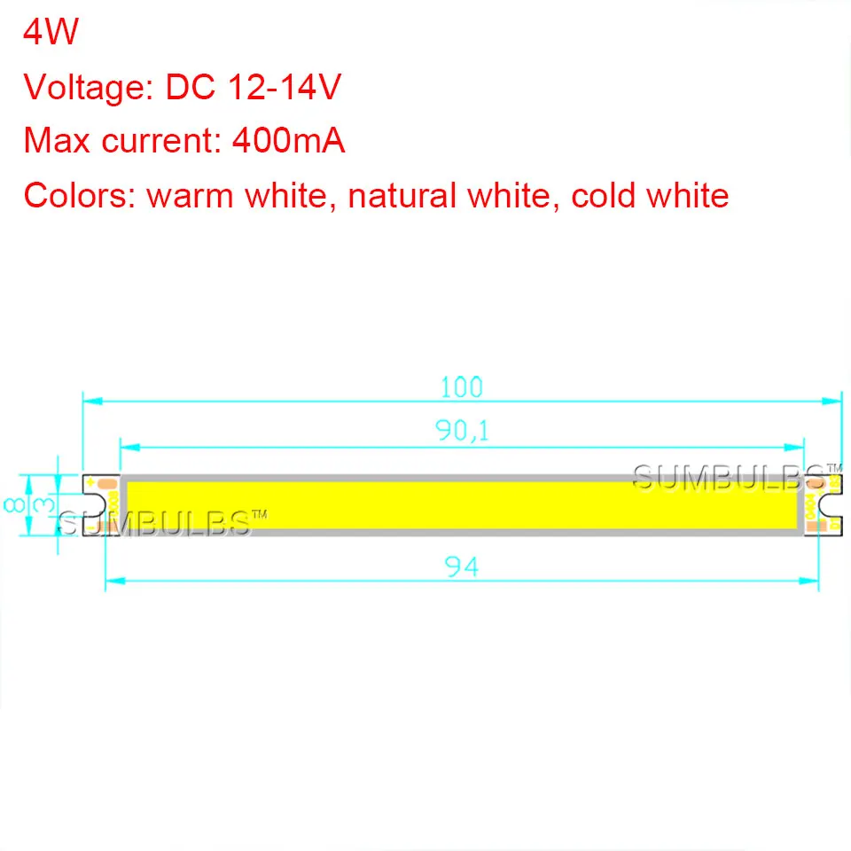 100*8 мм 5 Вт Теплый/натуральный/холодный белый Светодиодный чип COB на плате 500 лм