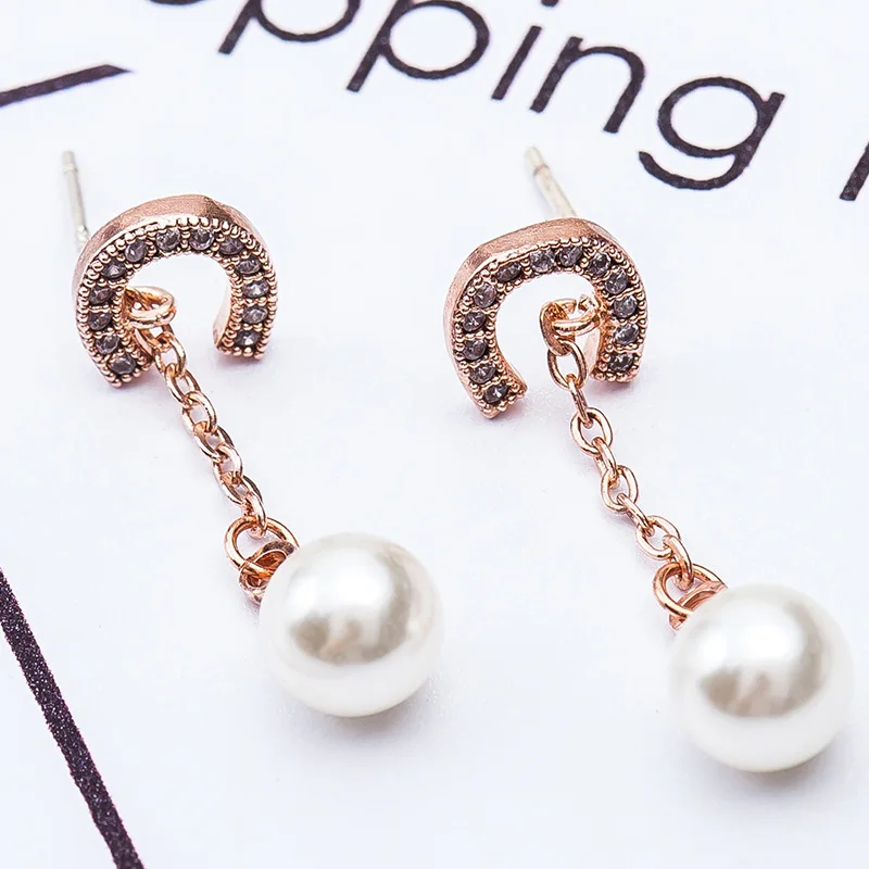 Серьги гвоздики с искусственным жемчугом и кристаллами|earrings dangle|dangle drop earingsdangle